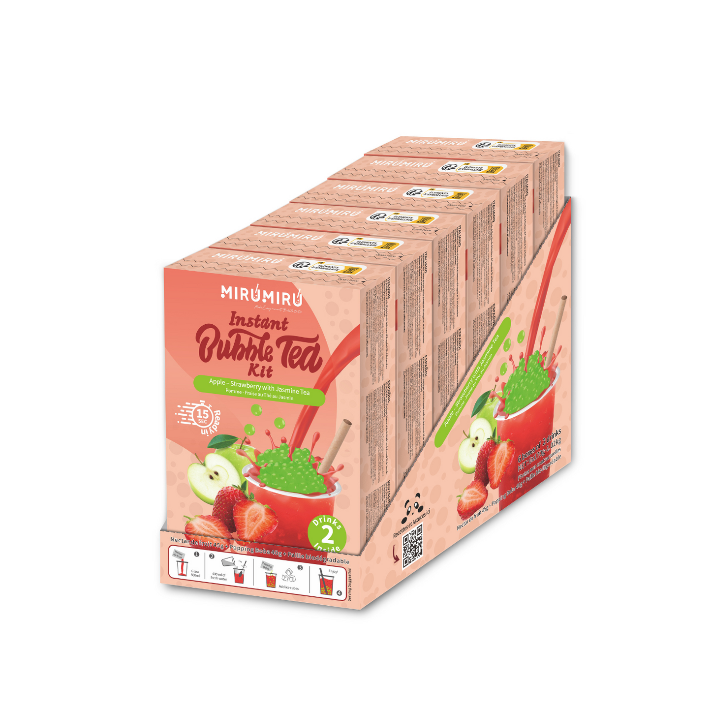 Bubble Tea Kits - Green Apple & Strawberry & Jasmine Tea - 24 kits of 6 drinks