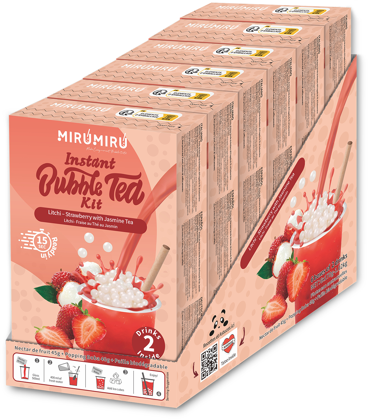 Bubble Tea Kits - Litchi & Strawberry & Jasmine tea - 24 kits of 6 drinks