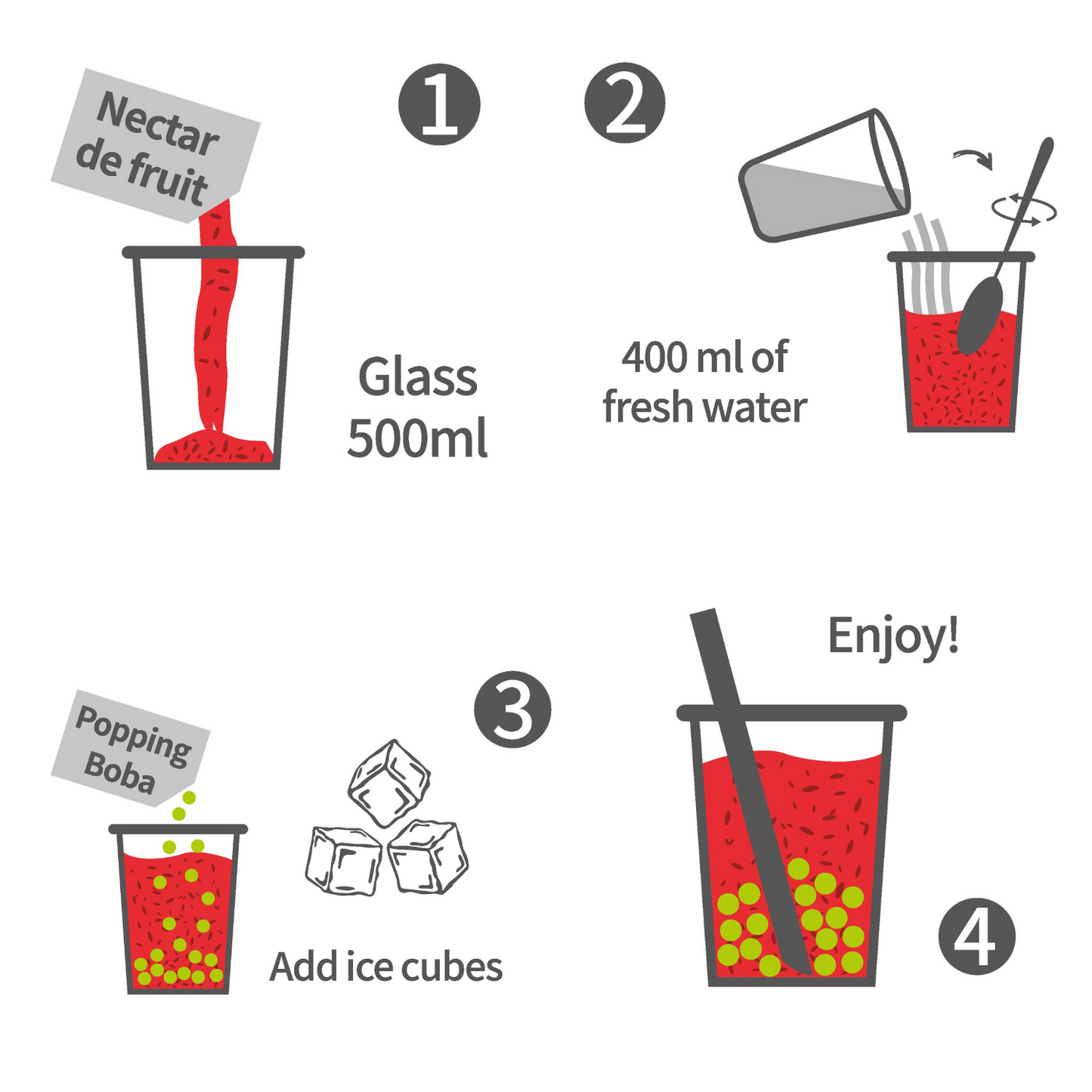 Bubble Tea Kits - Green Apple & Strawberry & Jasmine Tea - 24 kits of 6 drinks