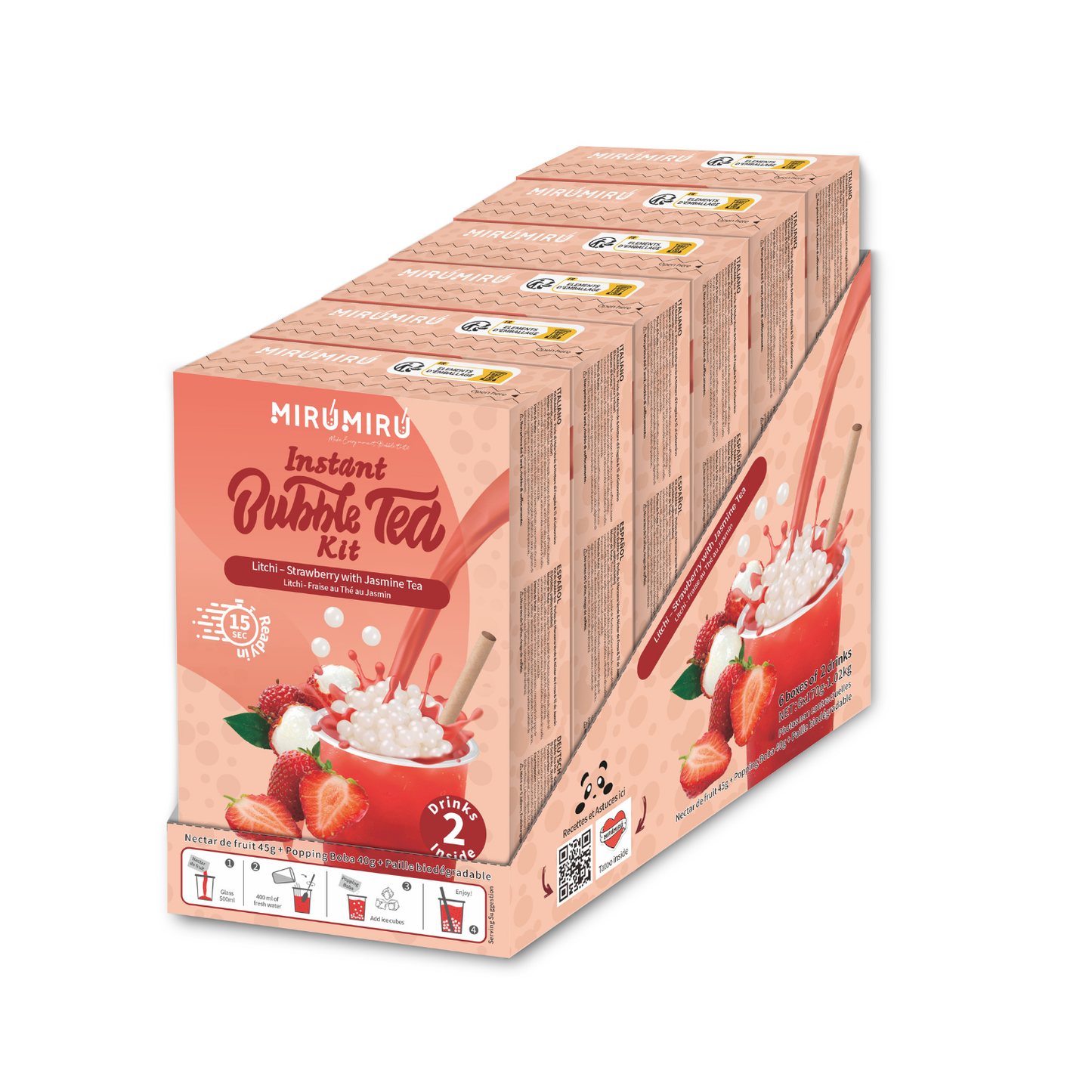 Bubble Tea Kits - Litchi & Strawberry & Jasmine tea - 24 kits of 6 drinks