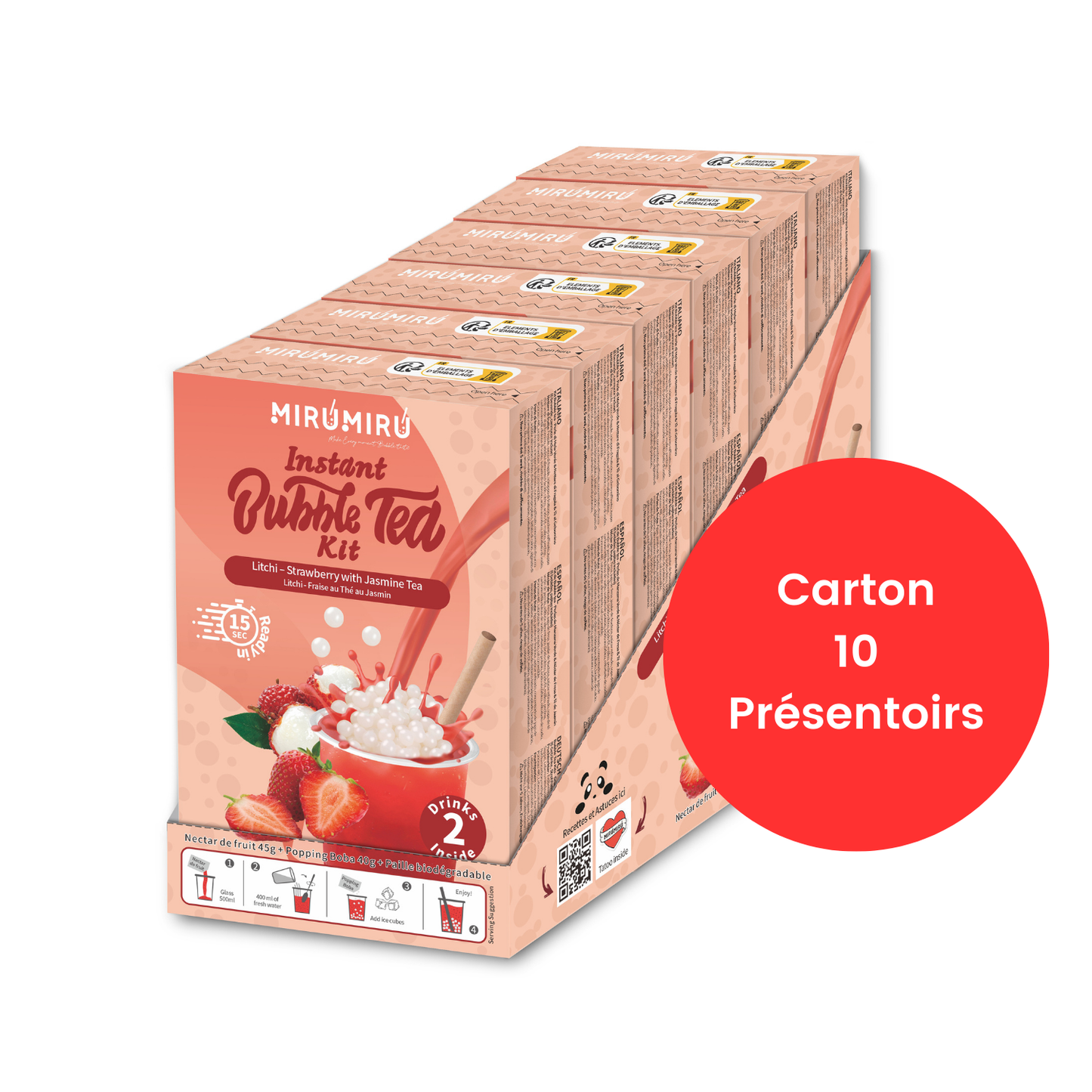 Bubble Tea Kits - Litchi & Strawberry & Jasmine tea - 24 kits of 6 drinks