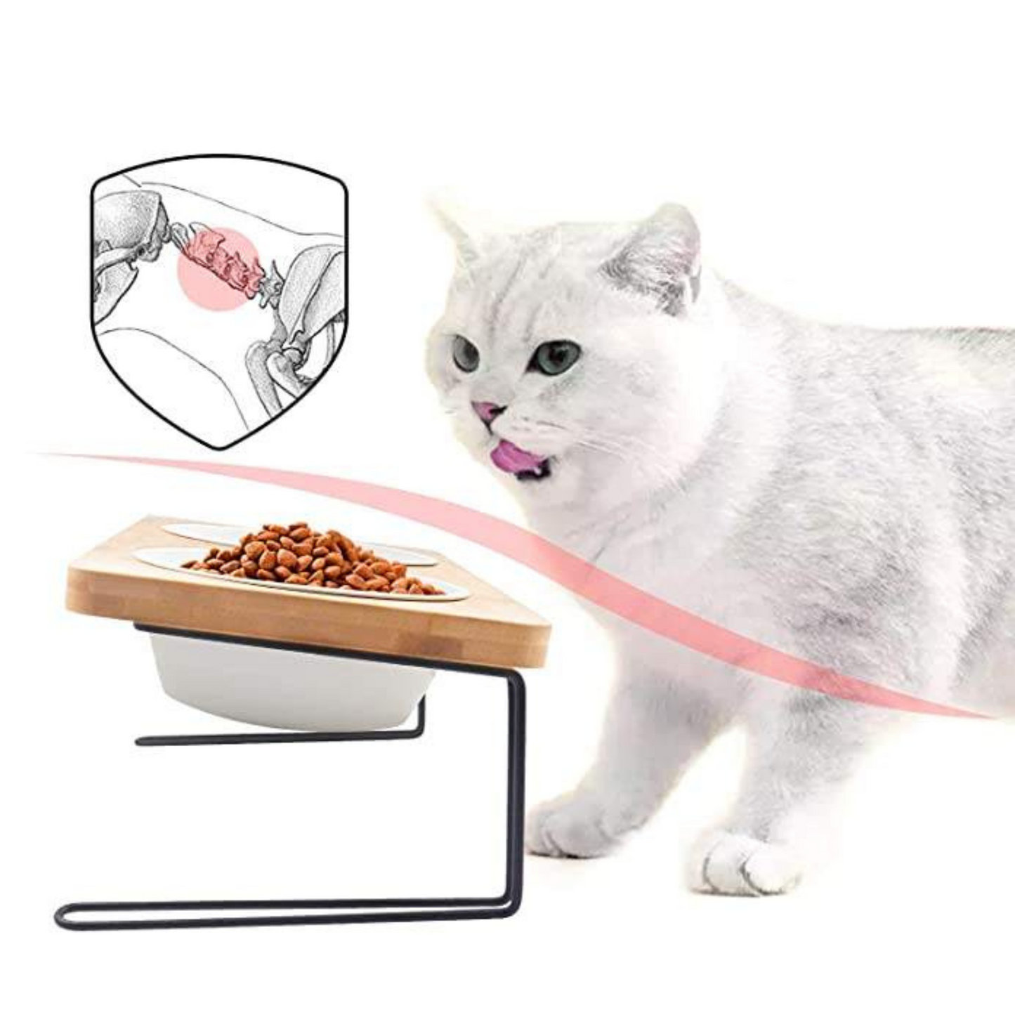 Gamelle Surélevée pour Chat Bubble Cat – Bol en Céramique avec Support en Bois, Design Ergonomique et Anti-Vomissement