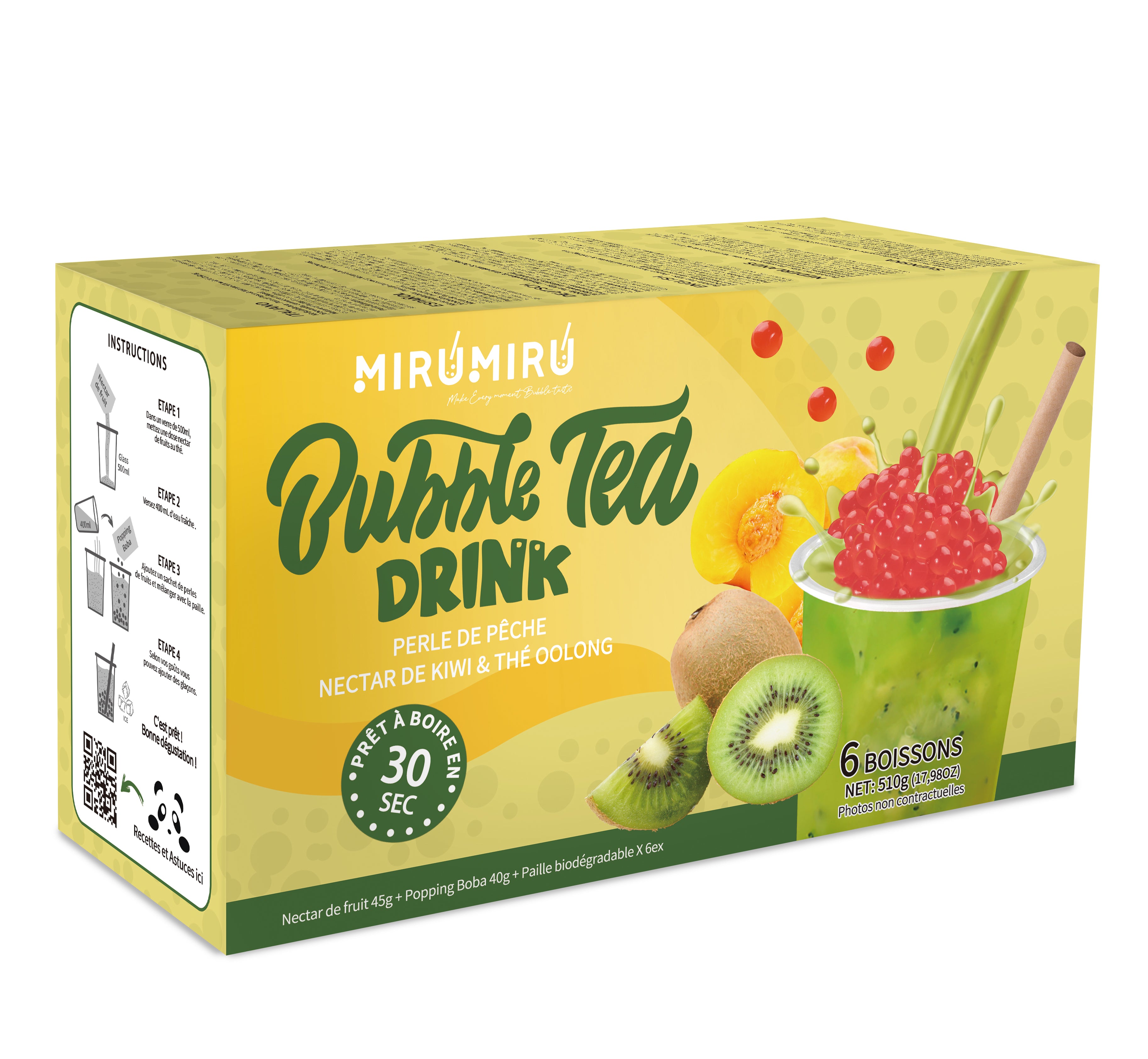 Bubble Tea Kits - Peach & Kiwi & Oolong Tea - 24 kits of 6 drinks